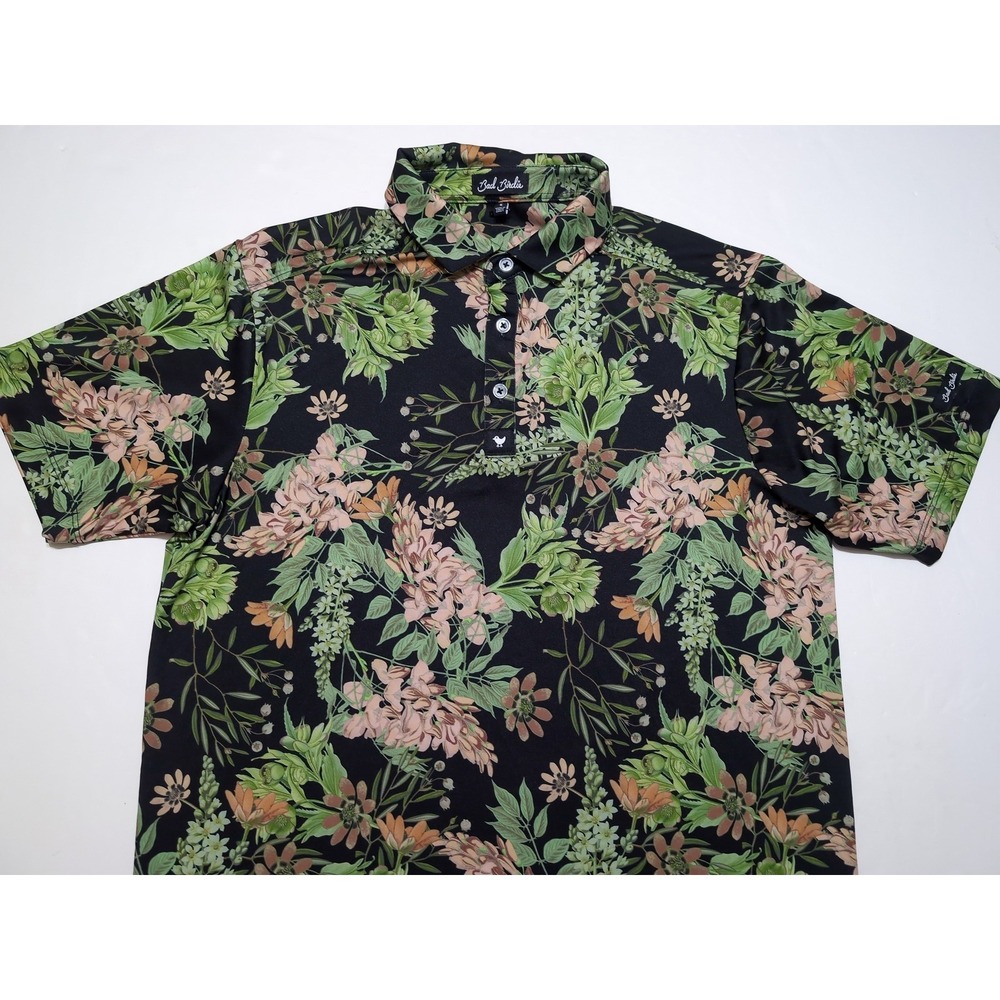 BAD BIRDIE Men's Short Sleeve Polo Shirt Randy's Moss Green Pink Floral Small S - Picture 5 of 9